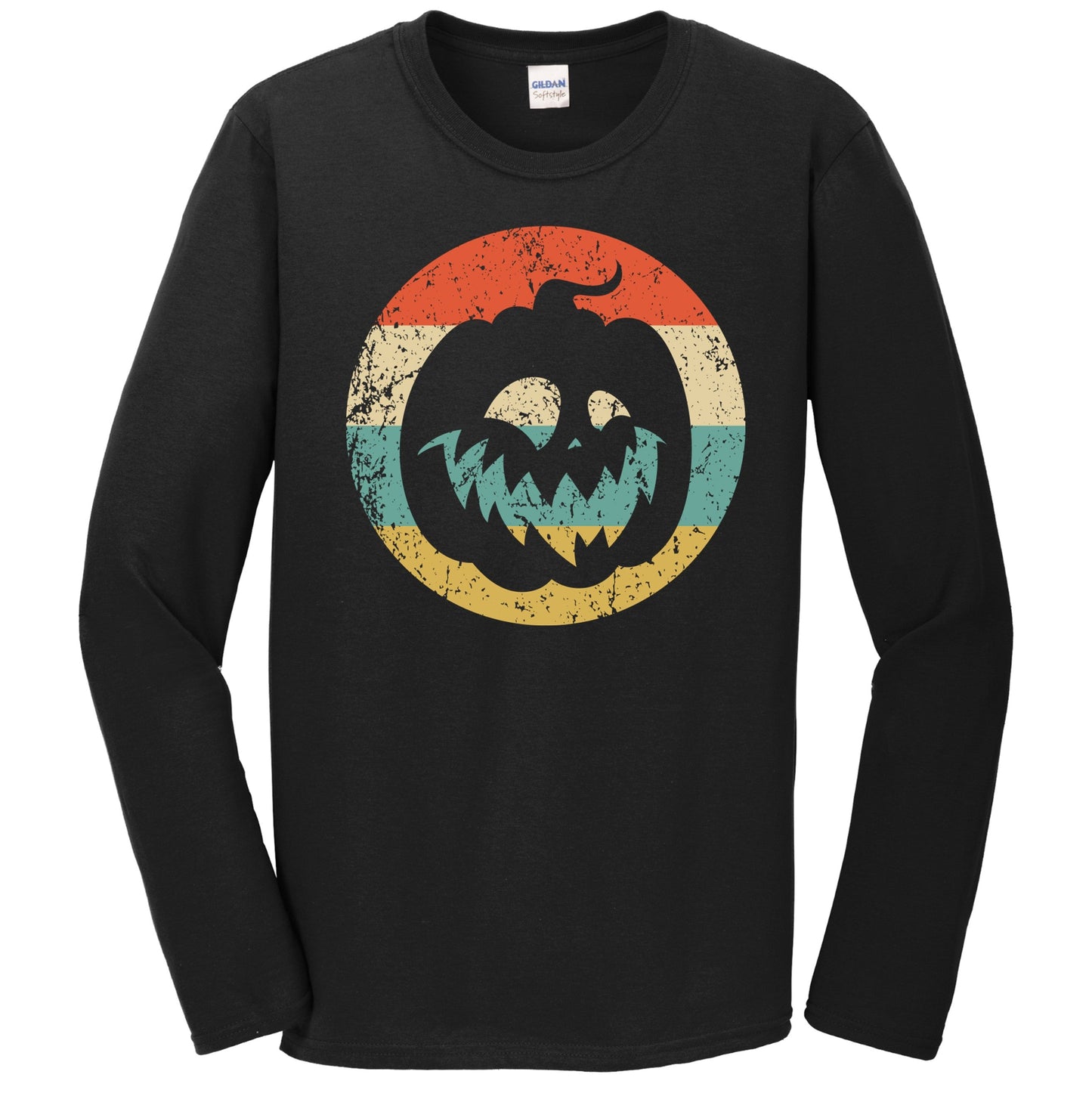 Retro Halloween Jackolantern Pumpkin Silhouette Spooky Scary Long Sleeve T-Shirt