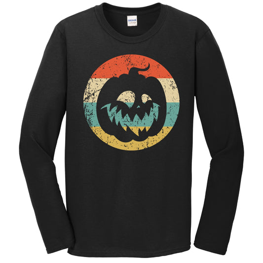 Retro Halloween Jackolantern Pumpkin Silhouette Spooky Scary Long Sleeve T-Shirt