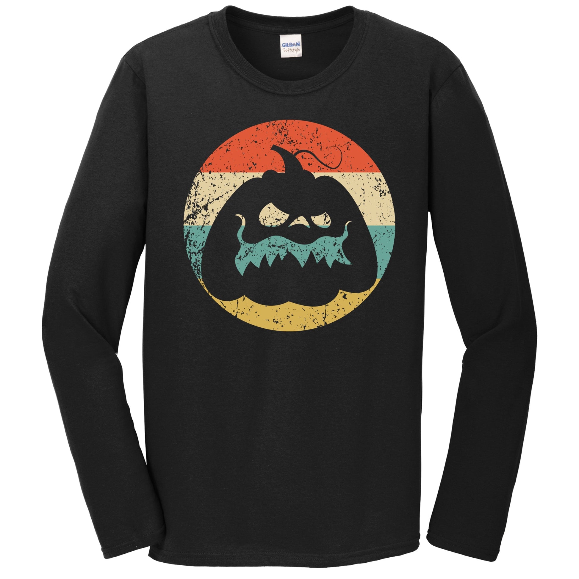 Retro Spooky Scary Jack-o-lantern Pumpkin Creepy Halloween Long Sleeve T-Shirt