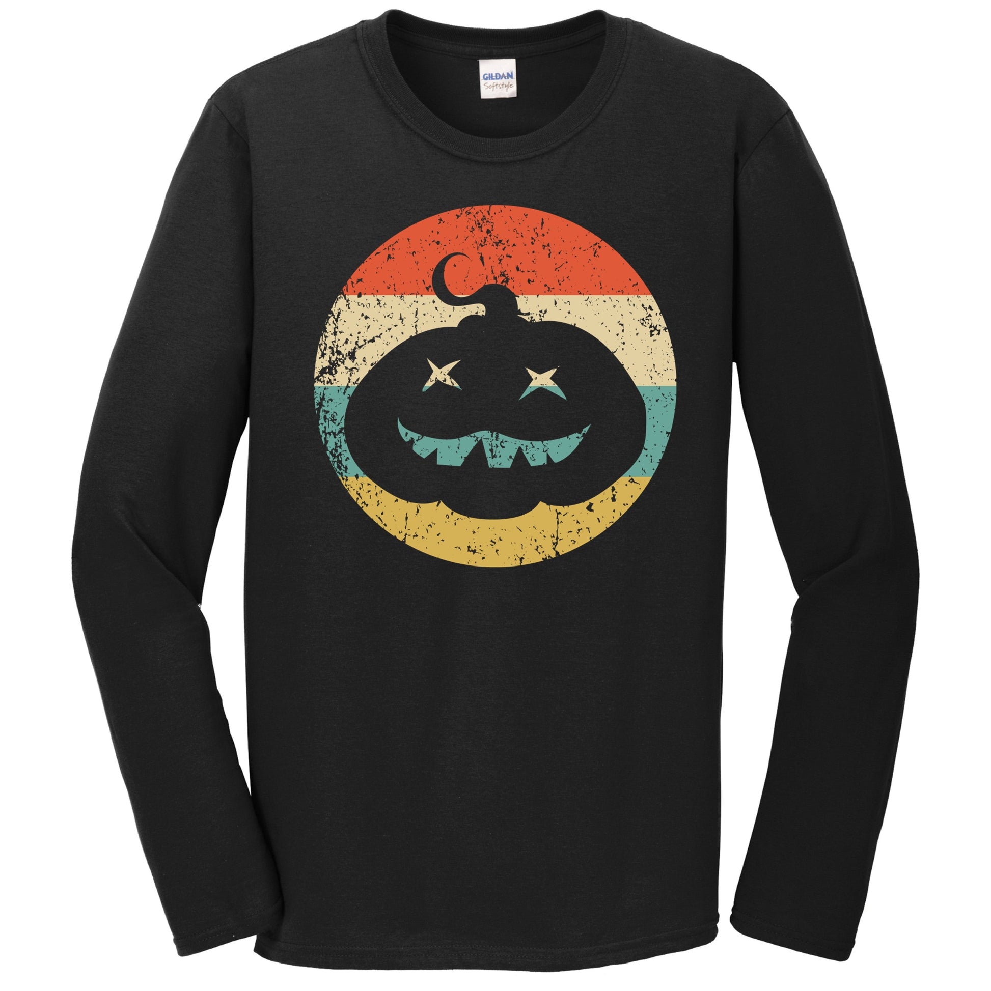 Halloween Spooky Scary Jack-o-lantern Pumpkin Creepy Retro Long Sleeve T-Shirt