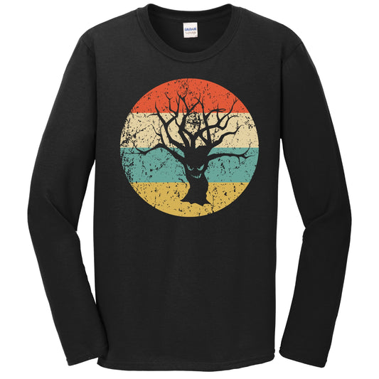 Retro Spooky Scary Haunted Tree Silhouette Creepy Halloween Long Sleeve T-Shirt