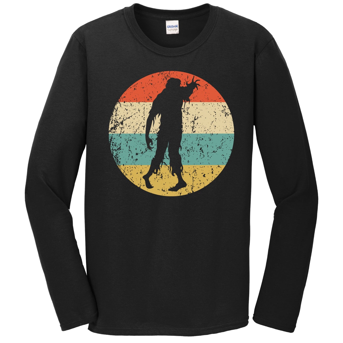 Retro Spooky Scary Zombie Silhouette Creepy Halloween Long Sleeve T-Shirt
