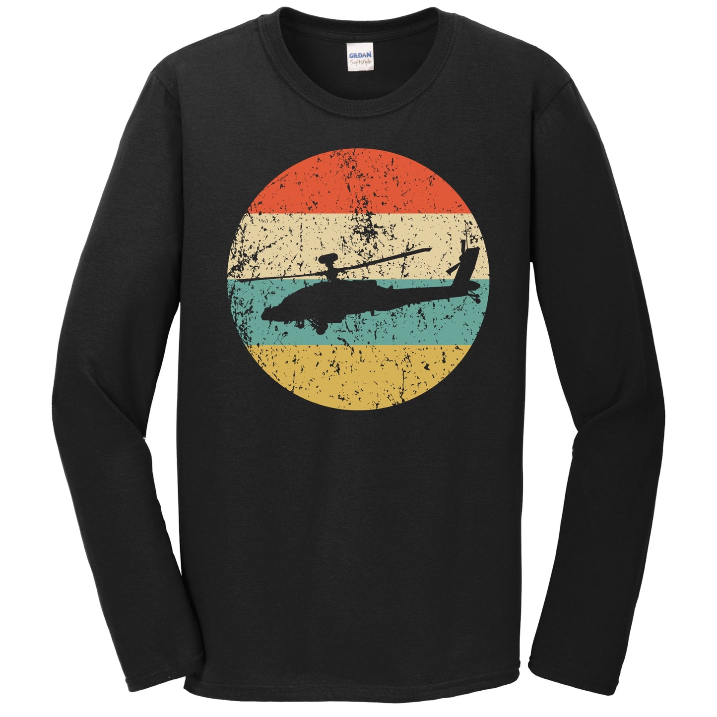 Chinook Helicopter Silhouette Retro Military Long Sleeve T-Shirt