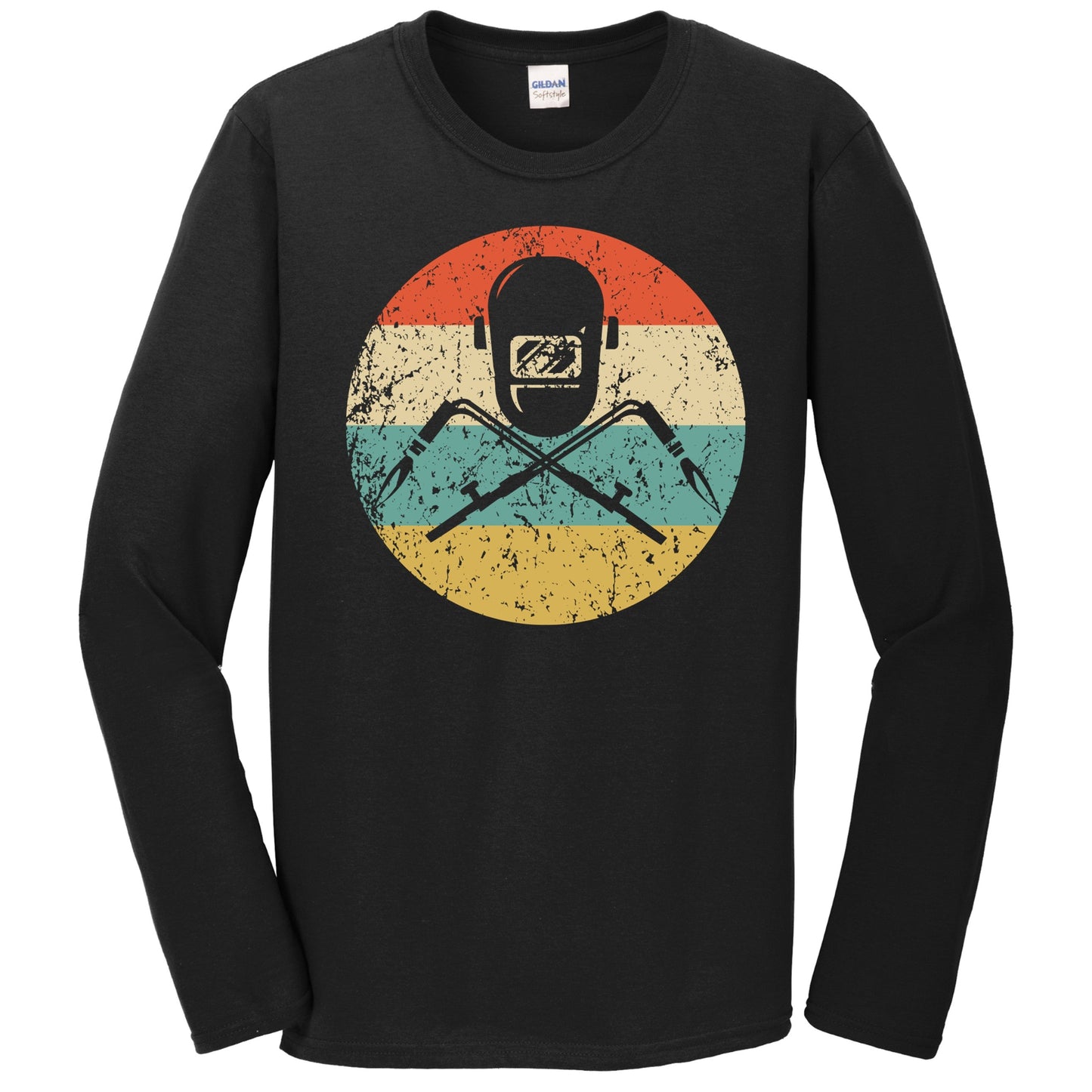 Welding Mask and Torches Silhouette Retro Welder Long Sleeve T-Shirt