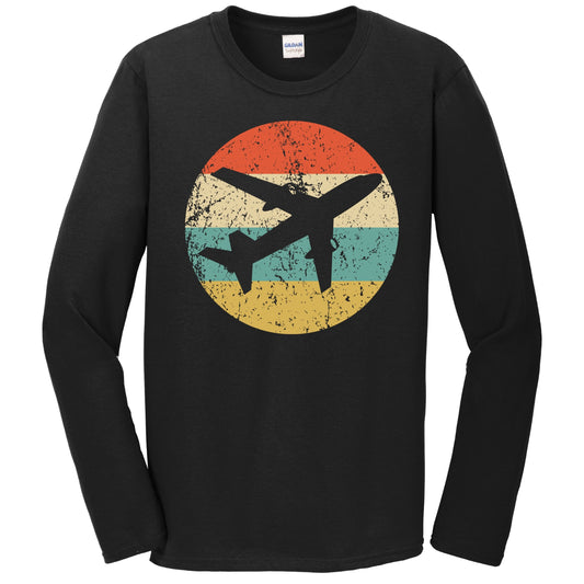 Airplane Silhouette Retro Pilot Long Sleeve T-Shirt