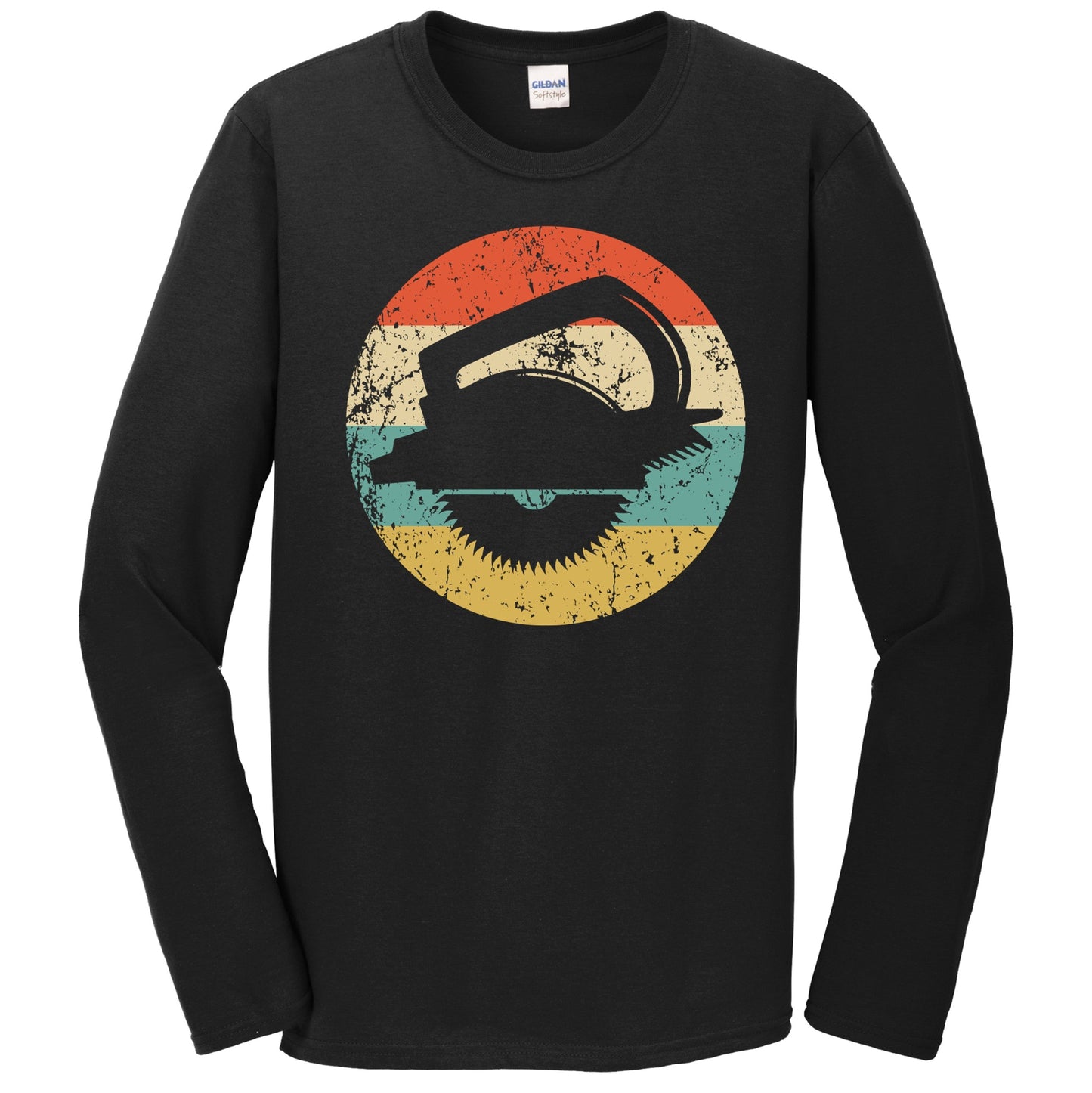 Carpentry Circular Saw Silhouette Retro Carpenter Long Sleeve T-Shirt
