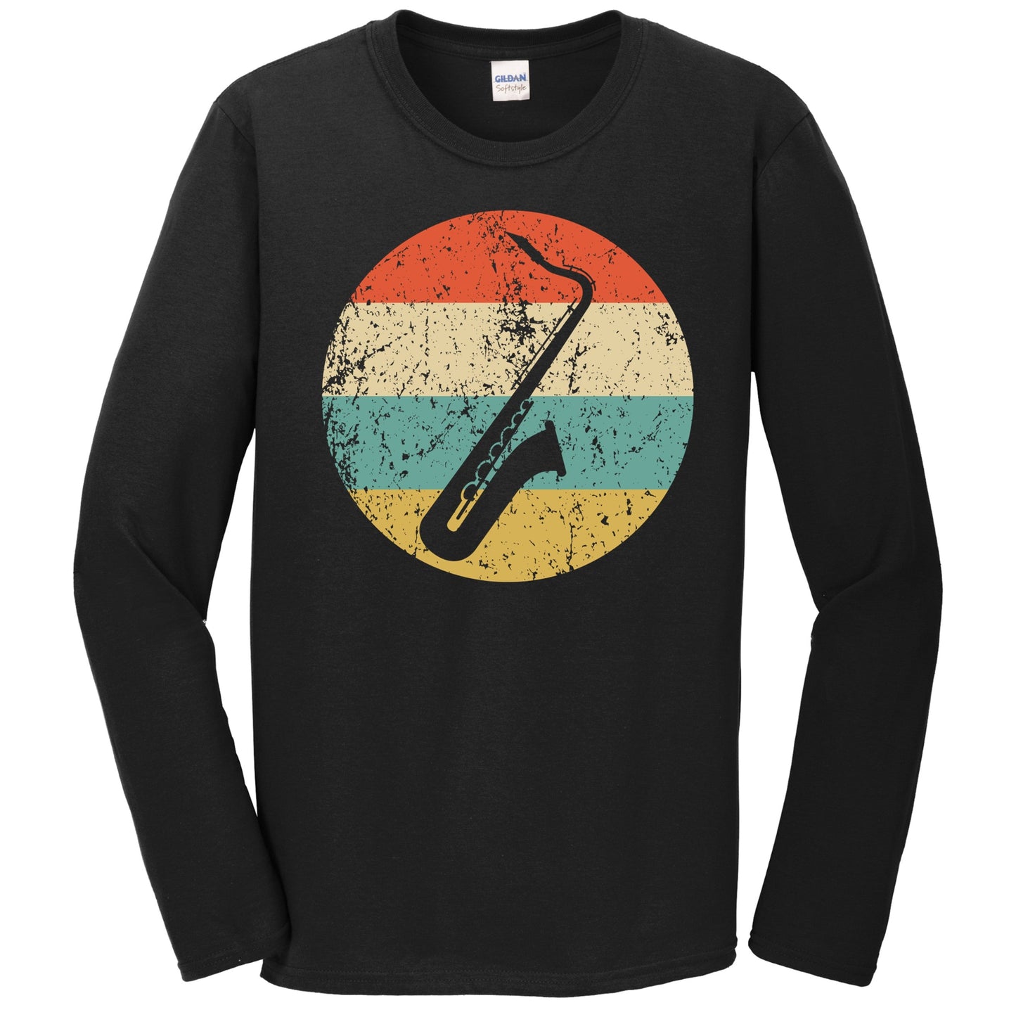 Saxophone Silhouette Retro Music Musician Musical Instrument Long Sleeve T-Shirt