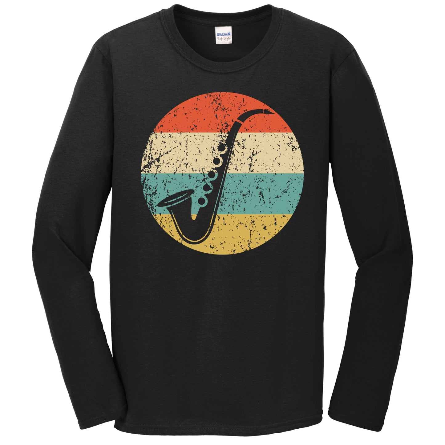 Saxophone Silhouette Retro Music Musician Musical Instrument Long Sleeve T-Shirt