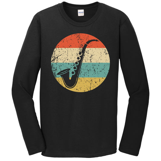 Saxophone Silhouette Retro Music Musician Musical Instrument Long Sleeve T-Shirt