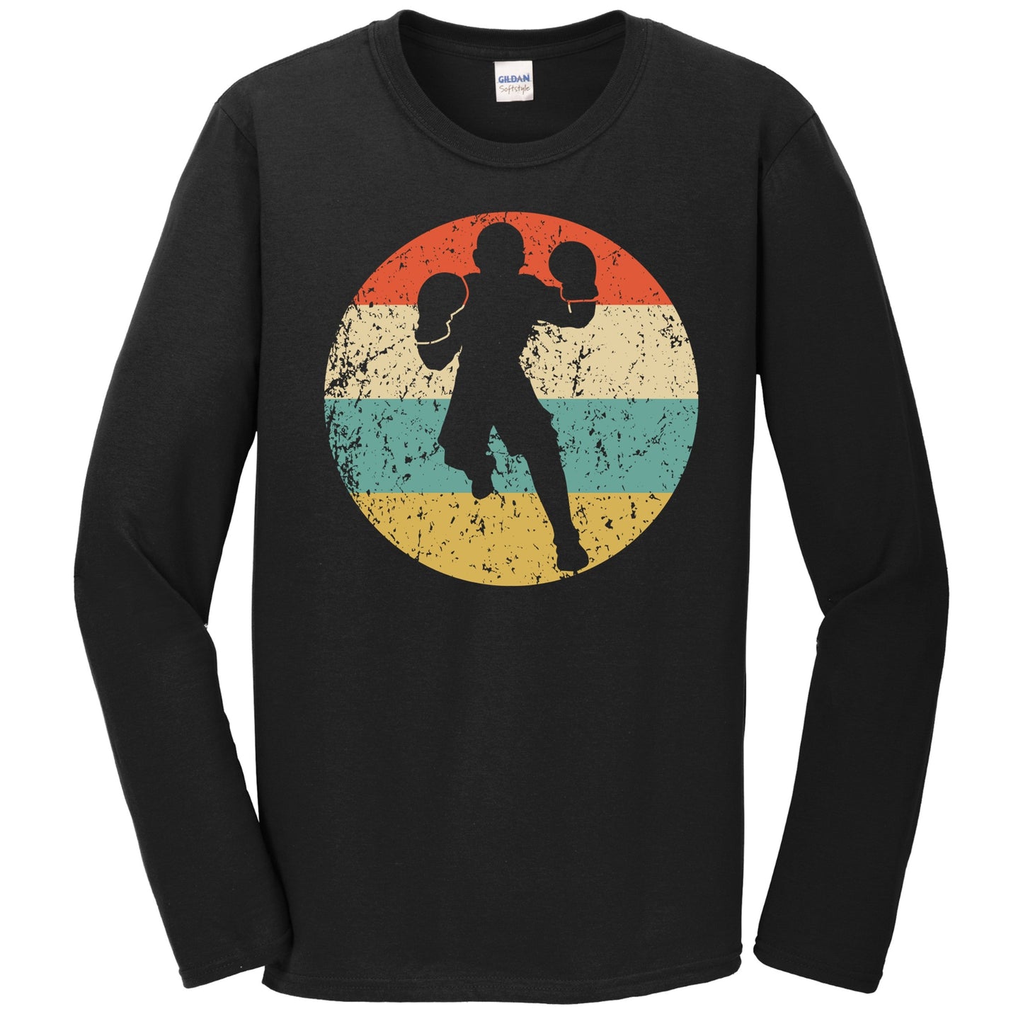 Boxer Boxing Silhouette Retro Sports Long Sleeve T-Shirt