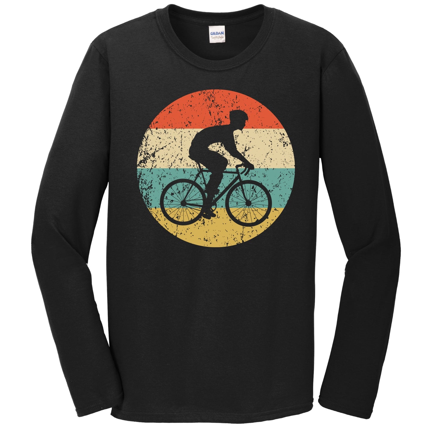 Cyclist Riding Bike Cycling Silhouette Retro Sports Long Sleeve T-Shirt