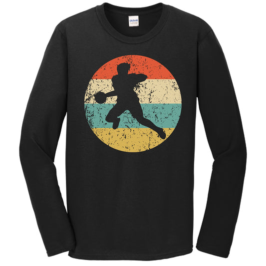 Handball Dodgeball Player Silhouette Retro Sports Long Sleeve T-Shirt