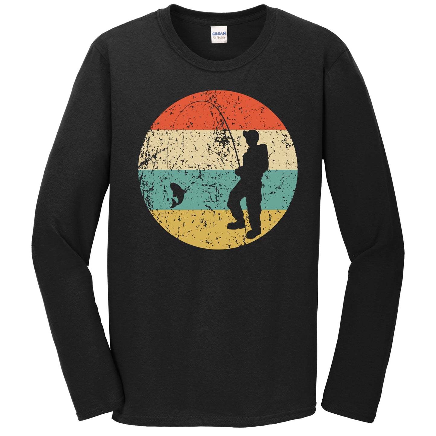 Fisherman Silhouette Retro Fishing Long Sleeve T-Shirt