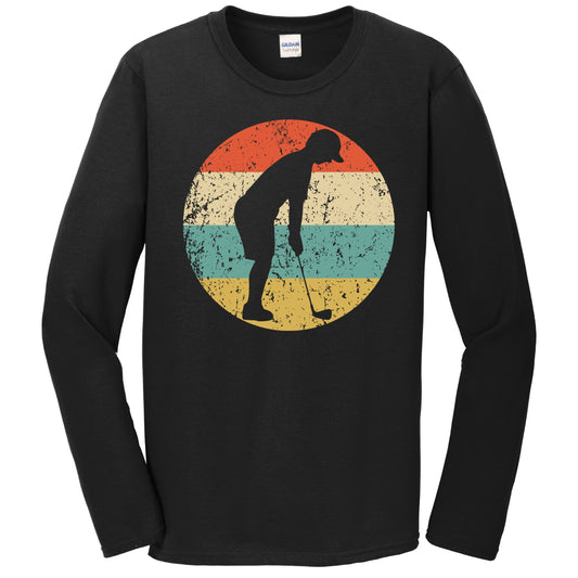 Golf Golfer Golfing Silhouette Retro Sports Long Sleeve T-Shirt
