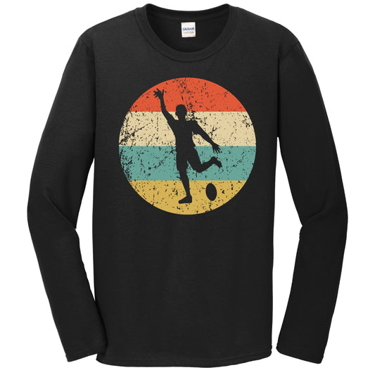 Rugby Player Rugby Kick Silhouette Retro Sports Long Sleeve T-Shirt