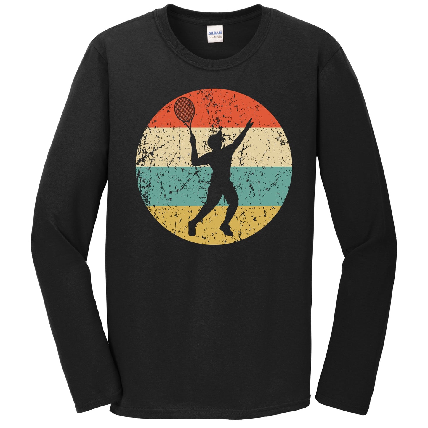 Tennis Player Serve Silhouette Retro Sports Long Sleeve T-Shirt