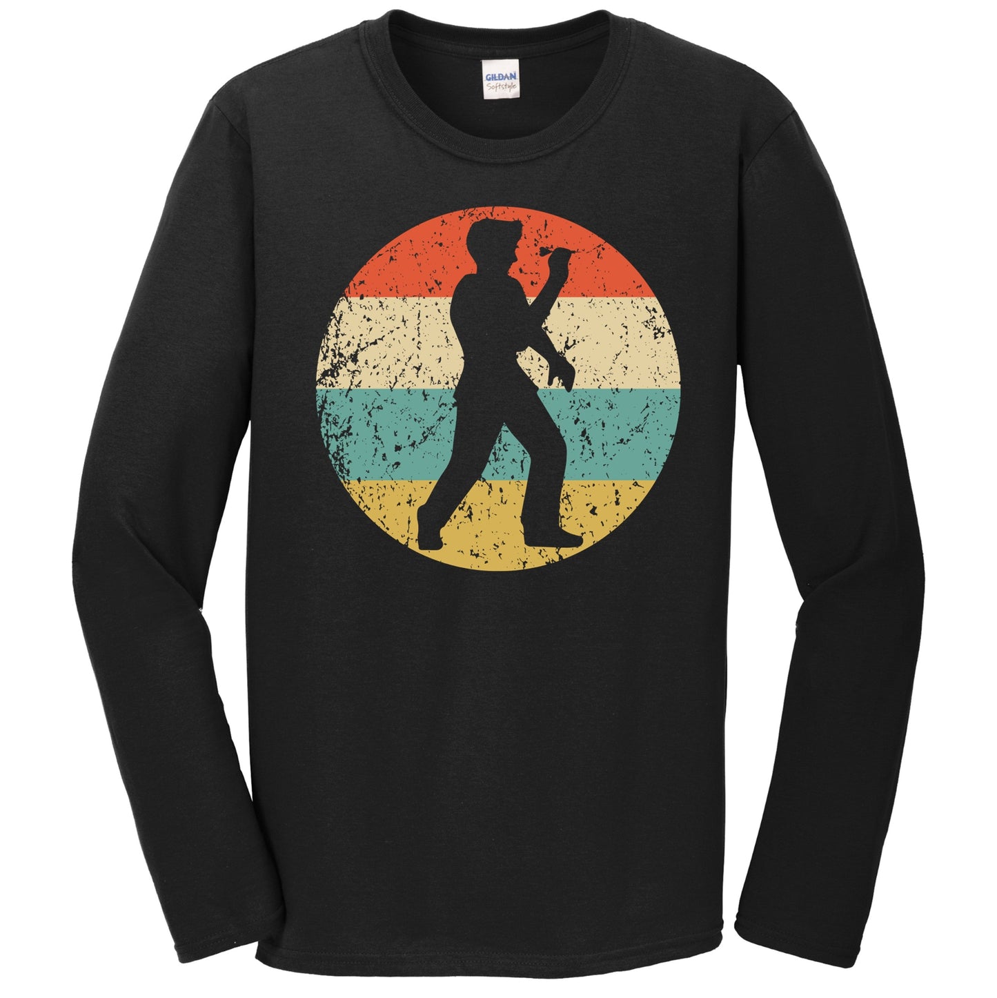 Darts Player Silhouette Retro Darts Long Sleeve T-Shirt