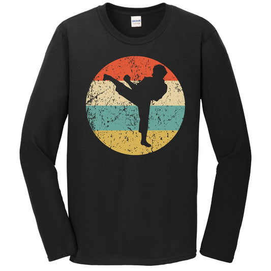 Taekwondo Karate Kick Silhouette Retro Martial Arts Long Sleeve T-Shirt