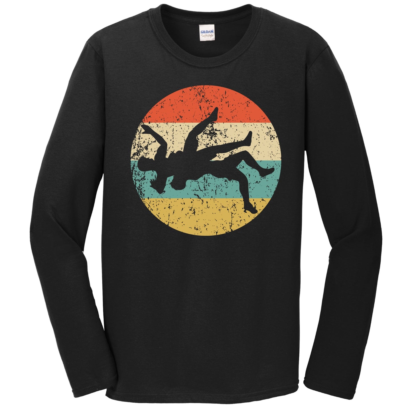 Wrestler Takedown Wrestling Silhouette Retro Sports Long Sleeve T-Shirt