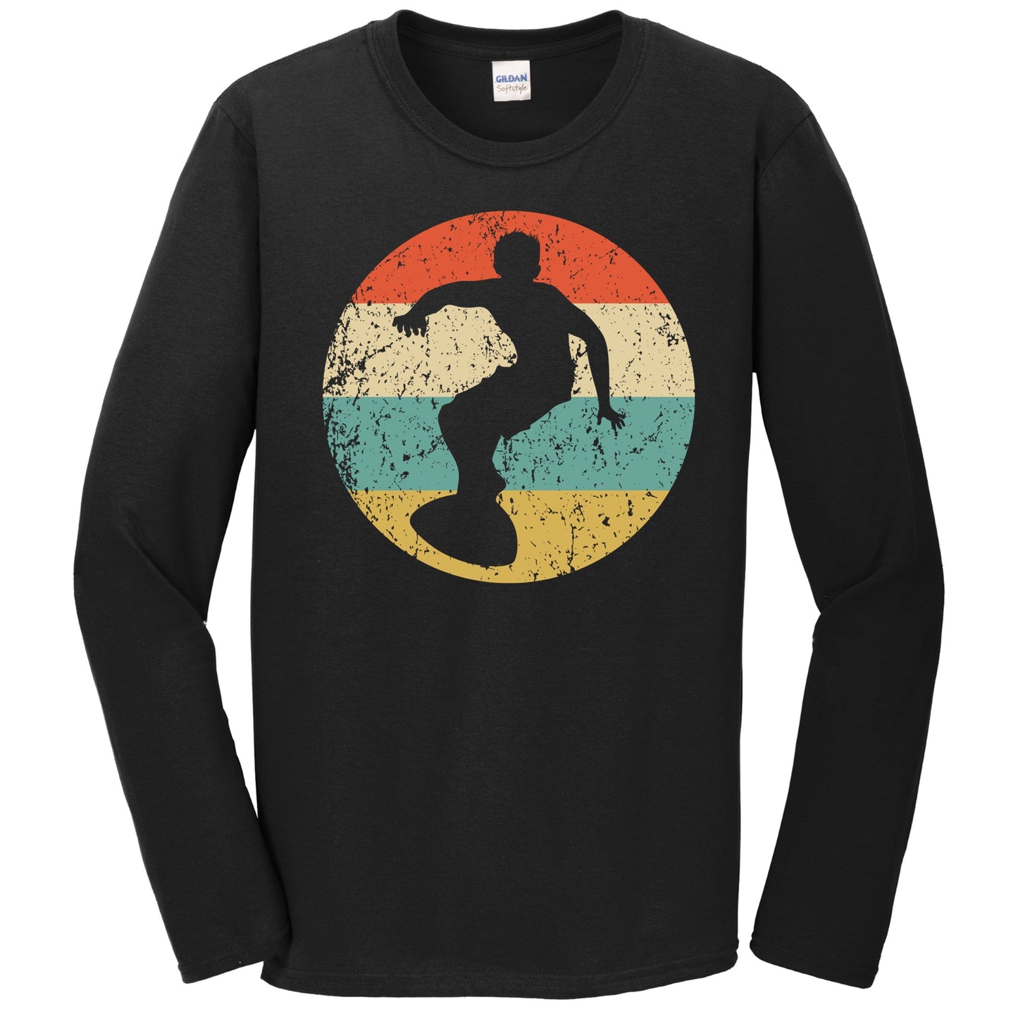 Surfer Silhouette Retro Surfing Long Sleeve T-Shirt