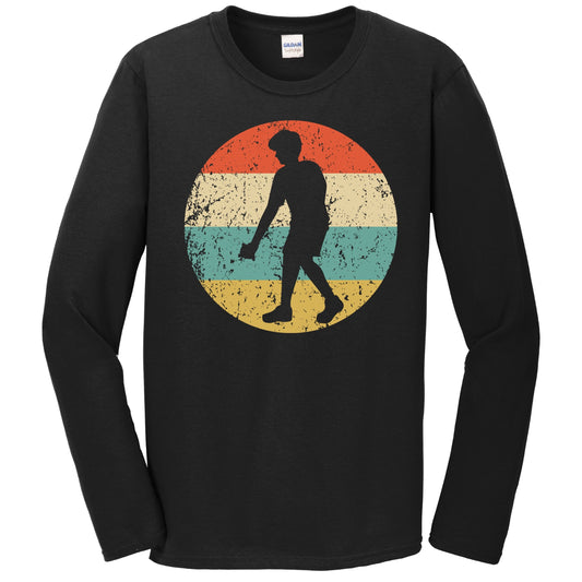 Cornhole Player Silhouette Retro Cornhole Tournament Long Sleeve T-Shirt