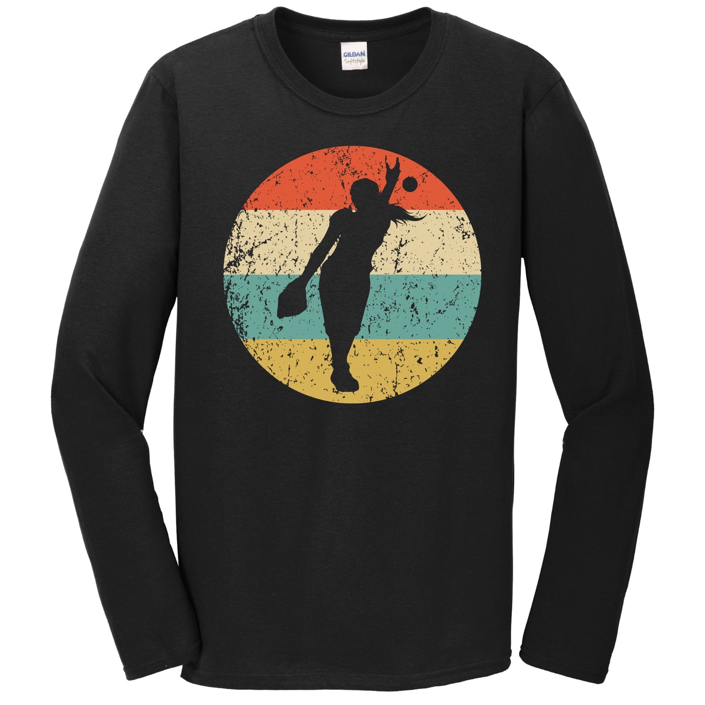 Softball Pitcher Silhouette Retro Softball Player Long Sleeve T-Shirt