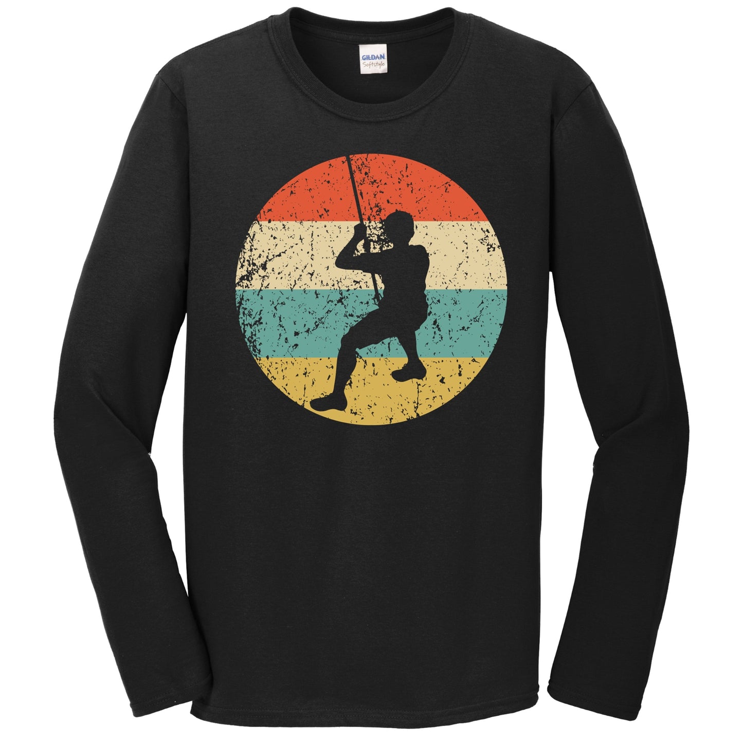 Rock Climber Rappelling Silhouette Retro Rock Climbing Long Sleeve T-Shirt