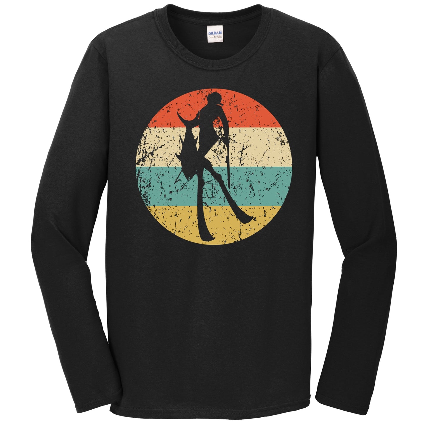 Spearfisherman Silhouette Retro Spearfishing Long Sleeve T-Shirt