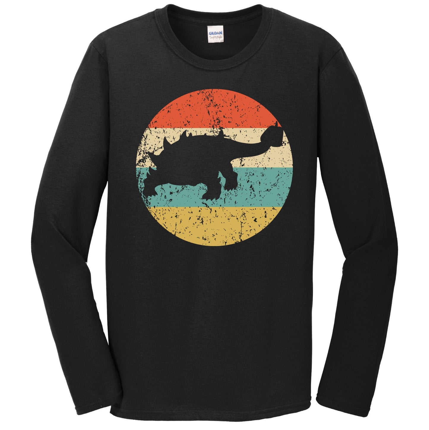 Ankylosaurus Silhouette Retro Dinosaur Long Sleeve T-Shirt