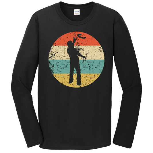 Man Playing Horseshoes Silhouette Retro Horseshoes Toss Long Sleeve T-Shirt