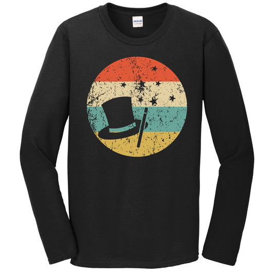 Top Hat Magic Wand Icon Retro Magician Long Sleeve T-Shirt