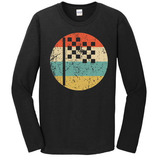 Checkered Flag Icon Retro Racing Long Sleeve T-Shirt
