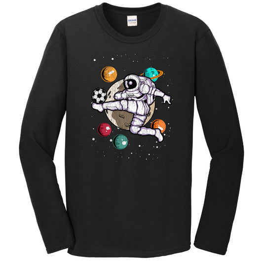 Soccer Astronaut Outer Space Spaceman Distressed Long Sleeve T-Shirt