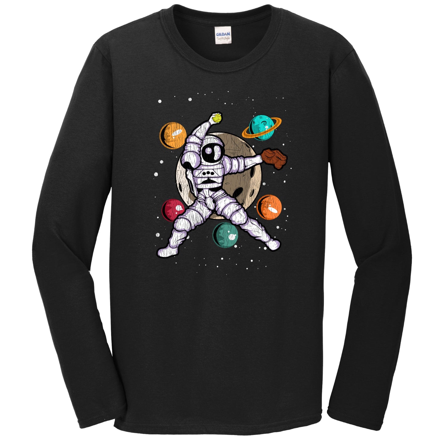 Softball Pitcher Astronaut Outer Space Spaceman Distressed Long Sleeve T-Shirt
