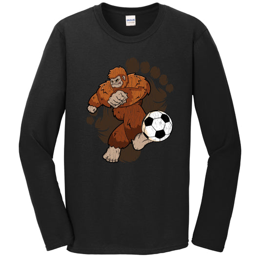 Bigfoot Soccer Shirt - Sasquatch Kicking Soccer Ball Long Sleeve T-Shirt