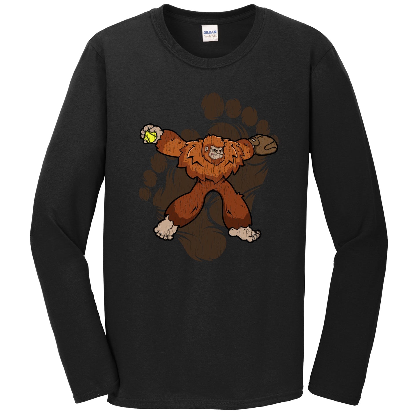Bigfoot Softball Shirt - Sasquatch Softball Pitcher Long Sleeve T-Shirt