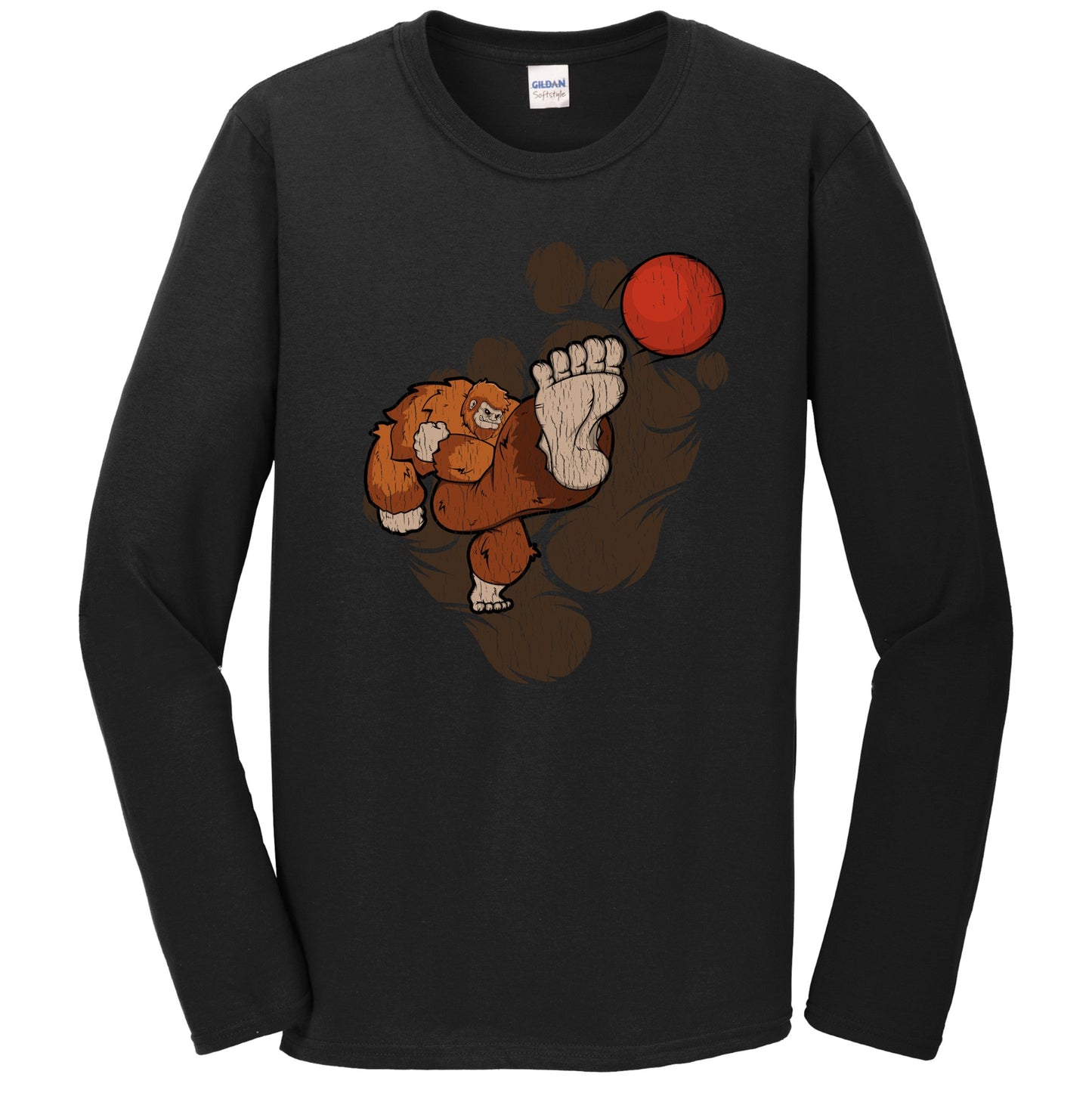 Bigfoot Kickball Shirt - Sasquatch Playing Kickball Long Sleeve T-Shirt