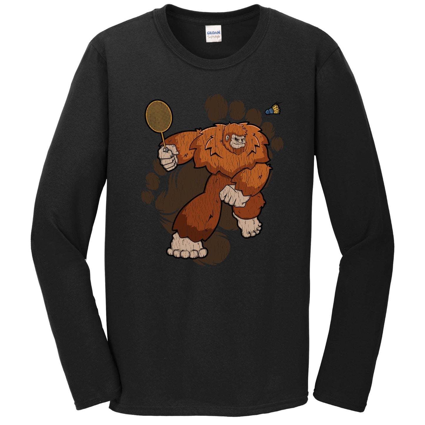 Bigfoot Badminton Shirt - Sasquatch Playing Badminton Long Sleeve T-Shirt