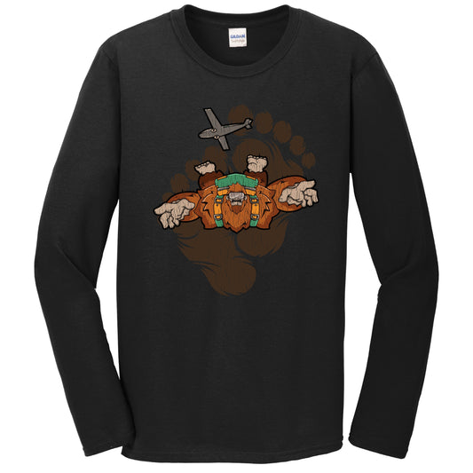 Bigfoot Skydiving Shirt - Sasquatch Jumping From Air Plane Long Sleeve T-Shirt
