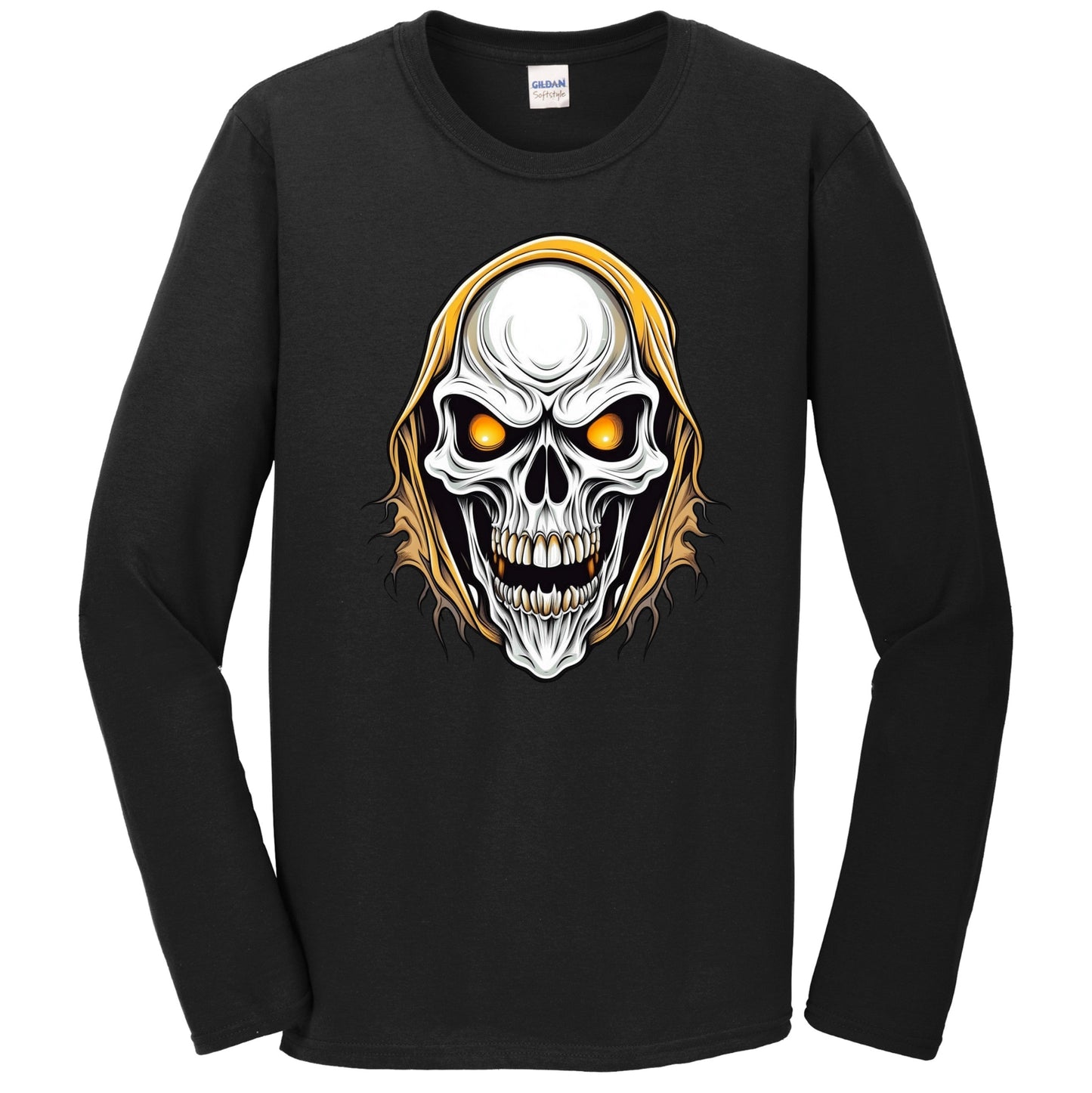 Scary Grim Reaper Skeleton Skull Face Halloween Long Sleeve T-Shirt