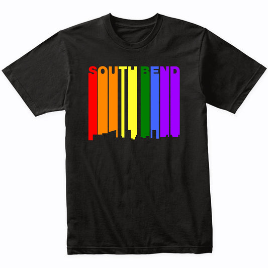 South Bend Indiana LGBTQ Gay Pride Rainbow Skyline T-Shirt