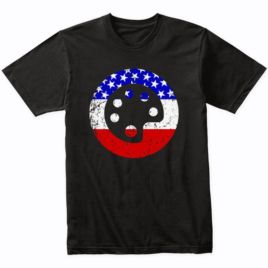 American Flag Artist Art Teacher Shirt - Retro Paint Palette T-Shirt
