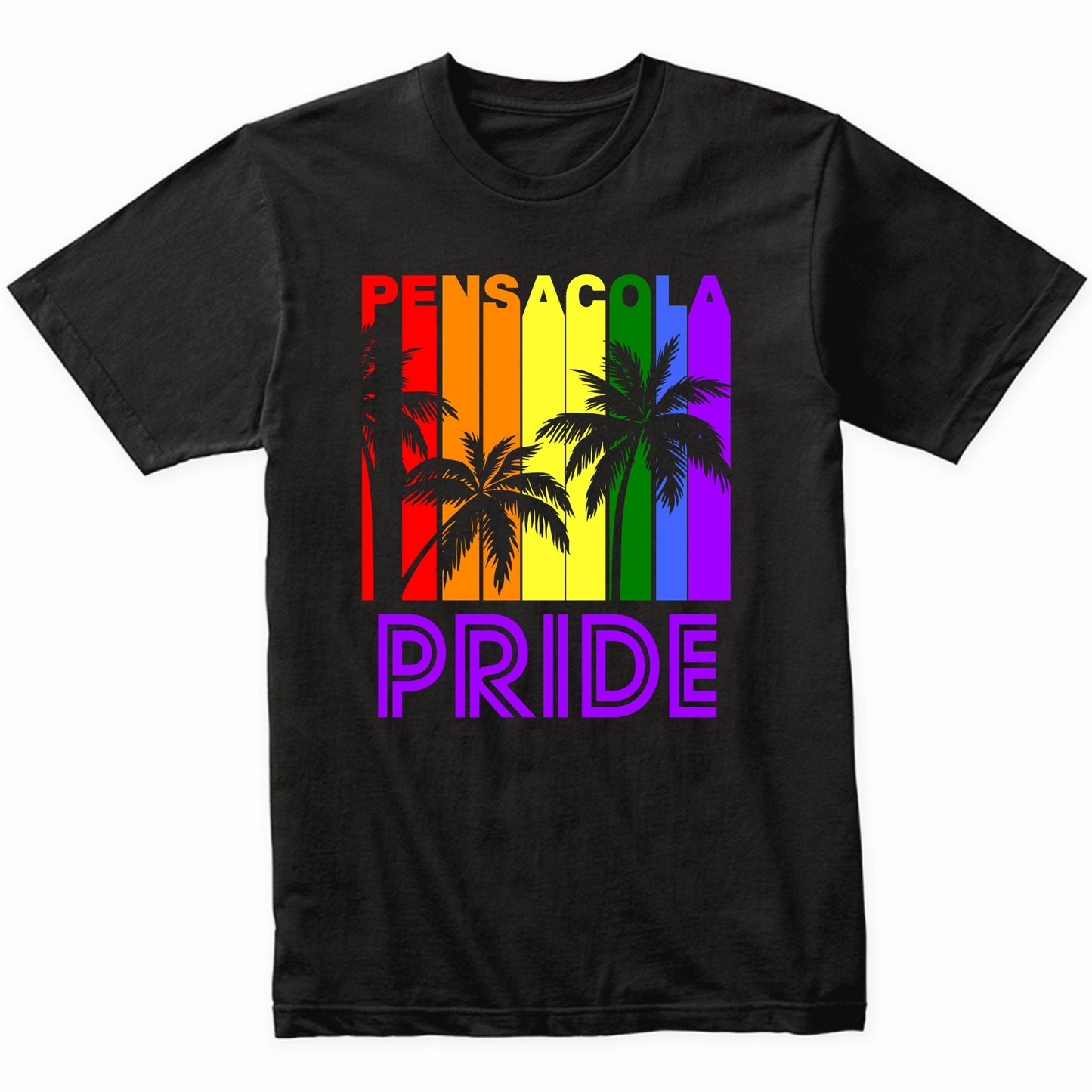 Pensacola Pride Gay Pride LGBTQ Rainbow Palm Trees T-Shirt