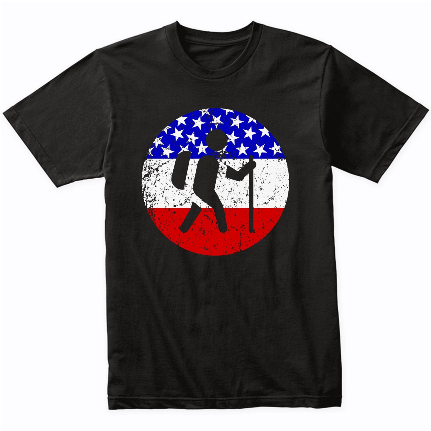 Hiking Retro Hiker American Flag T-Shirt
