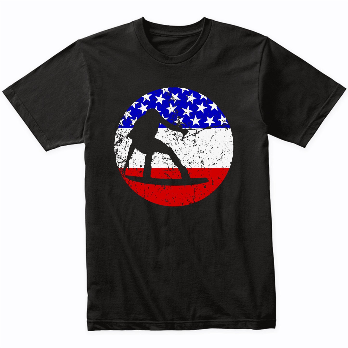 Wakeboarding Retro Wakeboarder American Flag T-Shirt