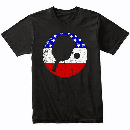 Pickleball Retro Pickleball Paddle American Flag T-Shirt