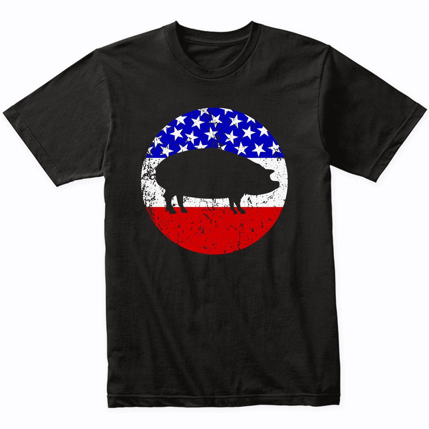 Pig Roast Retro Style BBQ Cookout American Flag T-Shirt