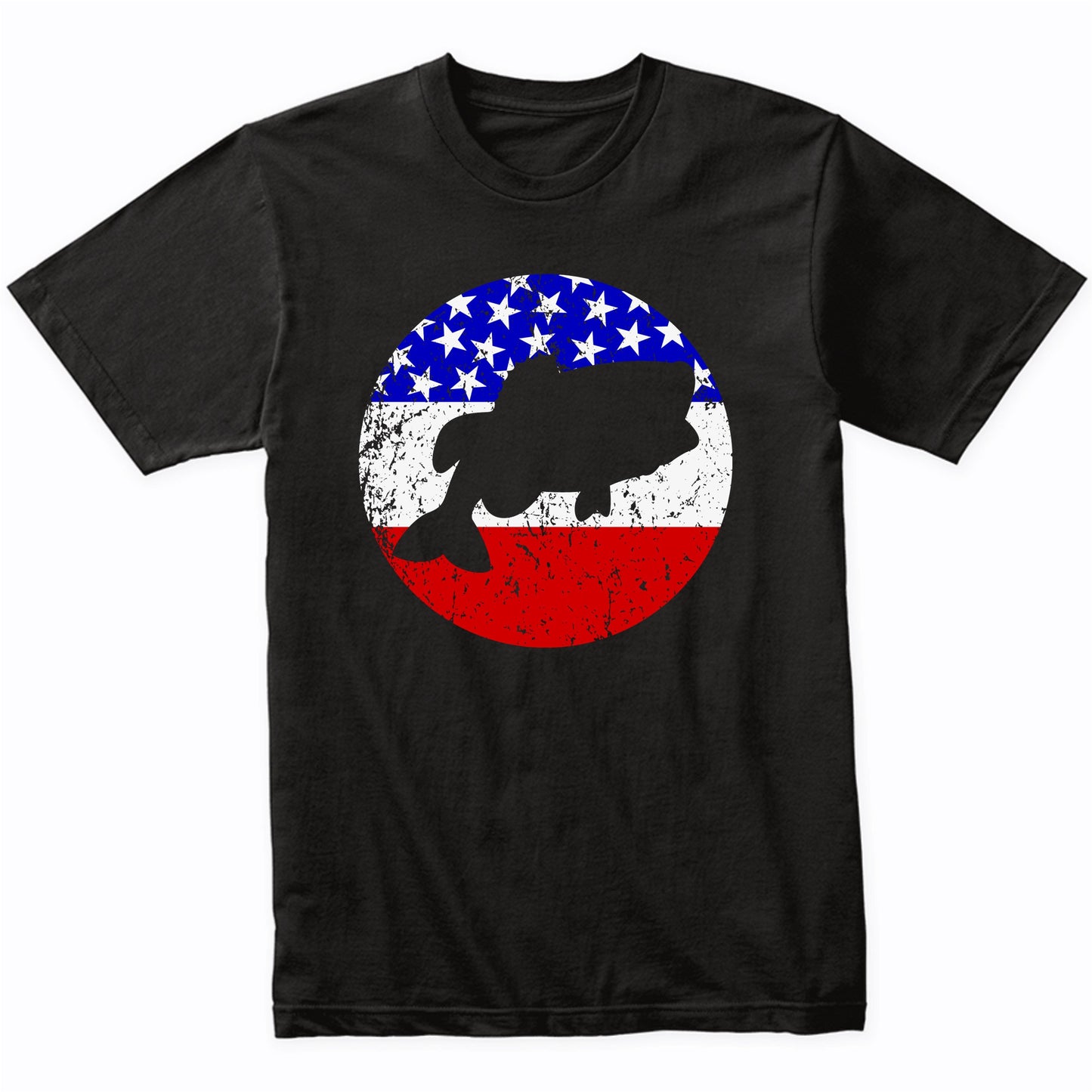 Bass Fish Retro Style Fishing American Flag T-Shirt
