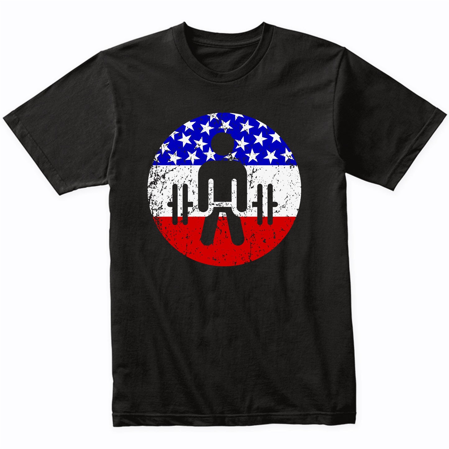 Dead Lift Retro Style Weightlifting American Flag T-Shirt