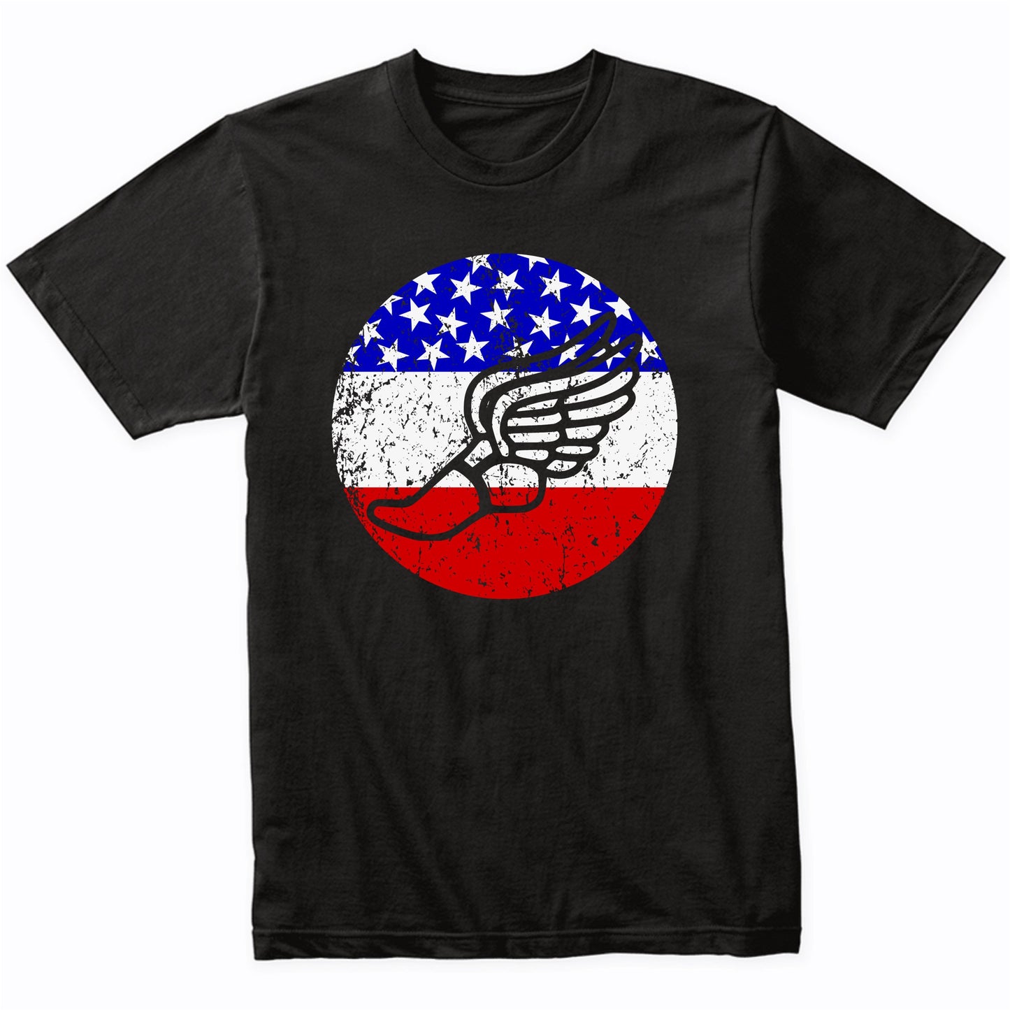 Running Shoe With Wings Retro Style Track American Flag T-Shirt